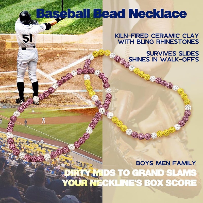 Krfy Baseball Necklaces for Boys, Bling Rhinestone Beaded Necklaces for Women Men, Diamond Baseball Drip Necklace Ice Bead Necklaces Inspired Sports Jewelry, 17.7 Inches, Age：Over 8 Years Old - Image 2